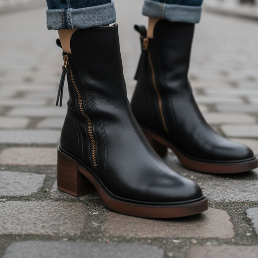 Kendall Elegant Black Leather Boots with a Comfortable Heel