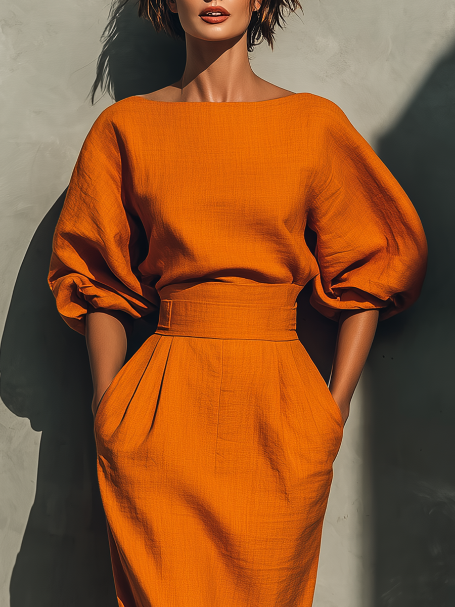 Romy Mid-sleeve Top And Midi Skirt Set