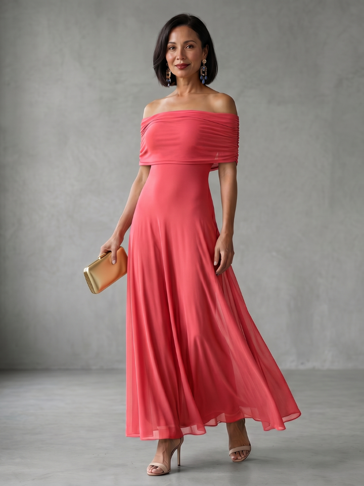 Colette Off Shoulder Draped Midi Dress