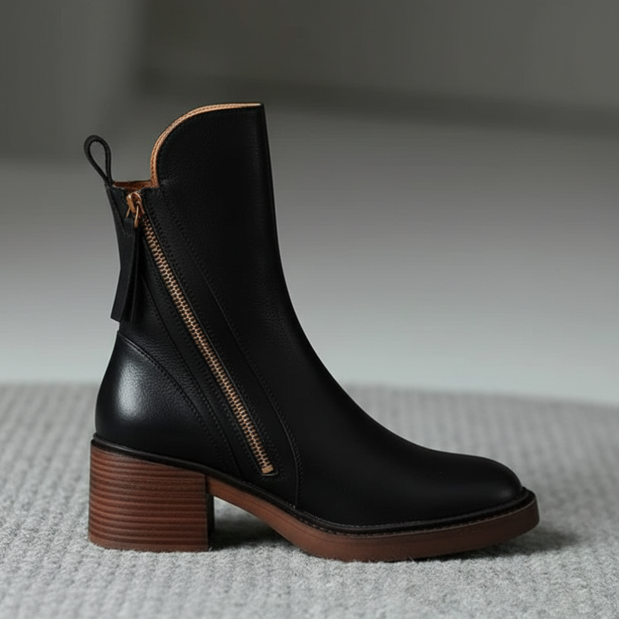 Kendall Elegant Black Leather Boots with a Comfortable Heel