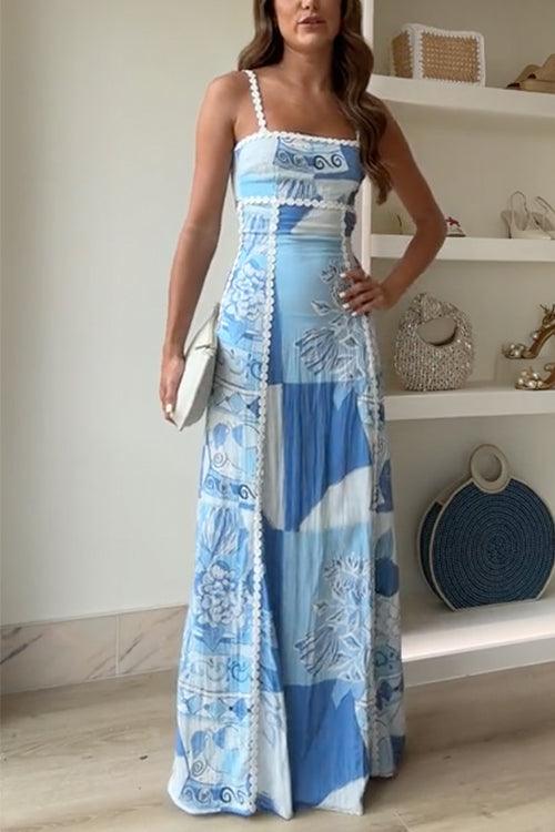 Eleonore™ | Ric Rac Strap Bow Back Printed Maxi Dress