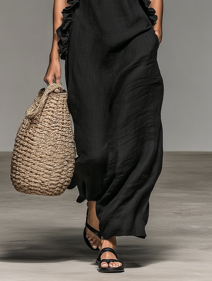 Brielle Linen Blend Ruffle Maxi Dress