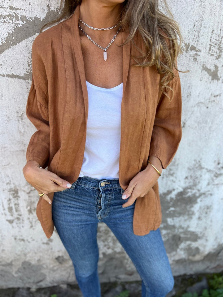 Linen I cardigan with ruffles