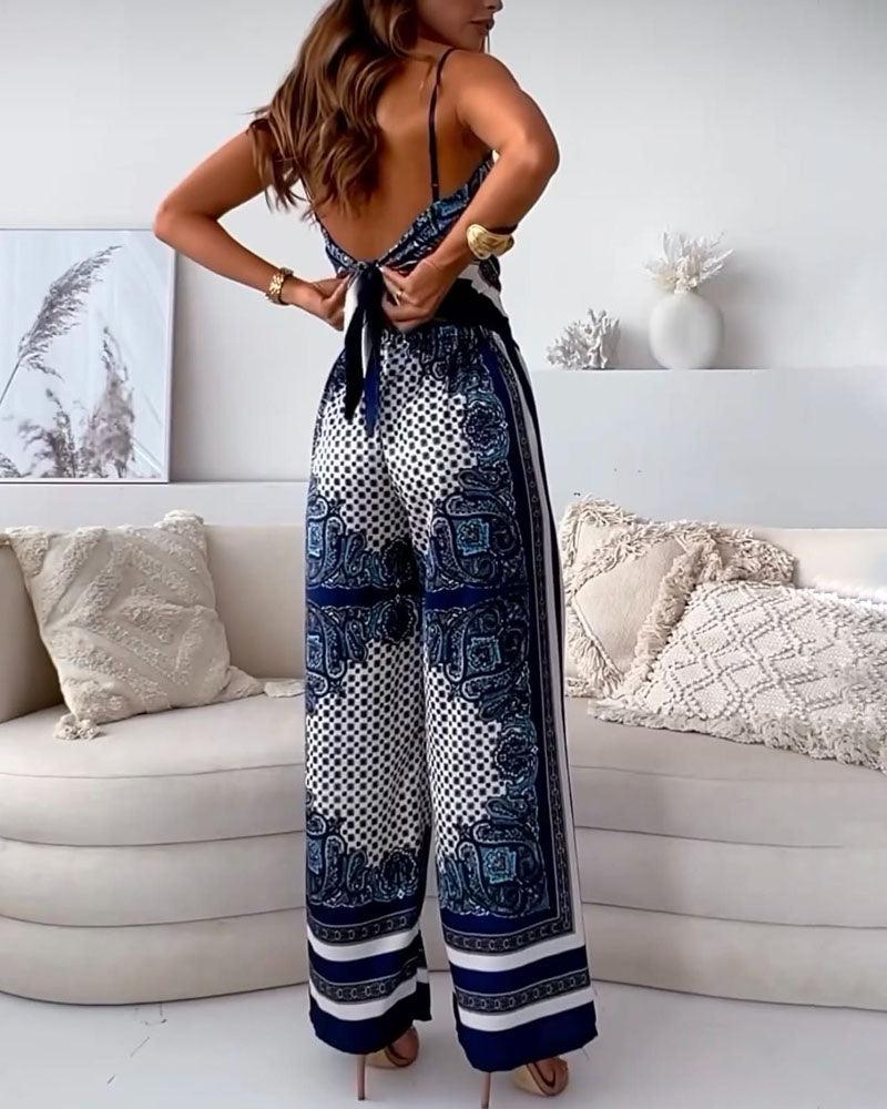 Helen Vacation Ready Stylish Lace-Up Vest & Pants Two-Piece Set Dress