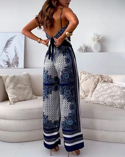 Helen Vacation Ready Stylish Lace-Up Vest & Pants Two-Piece Set Dress