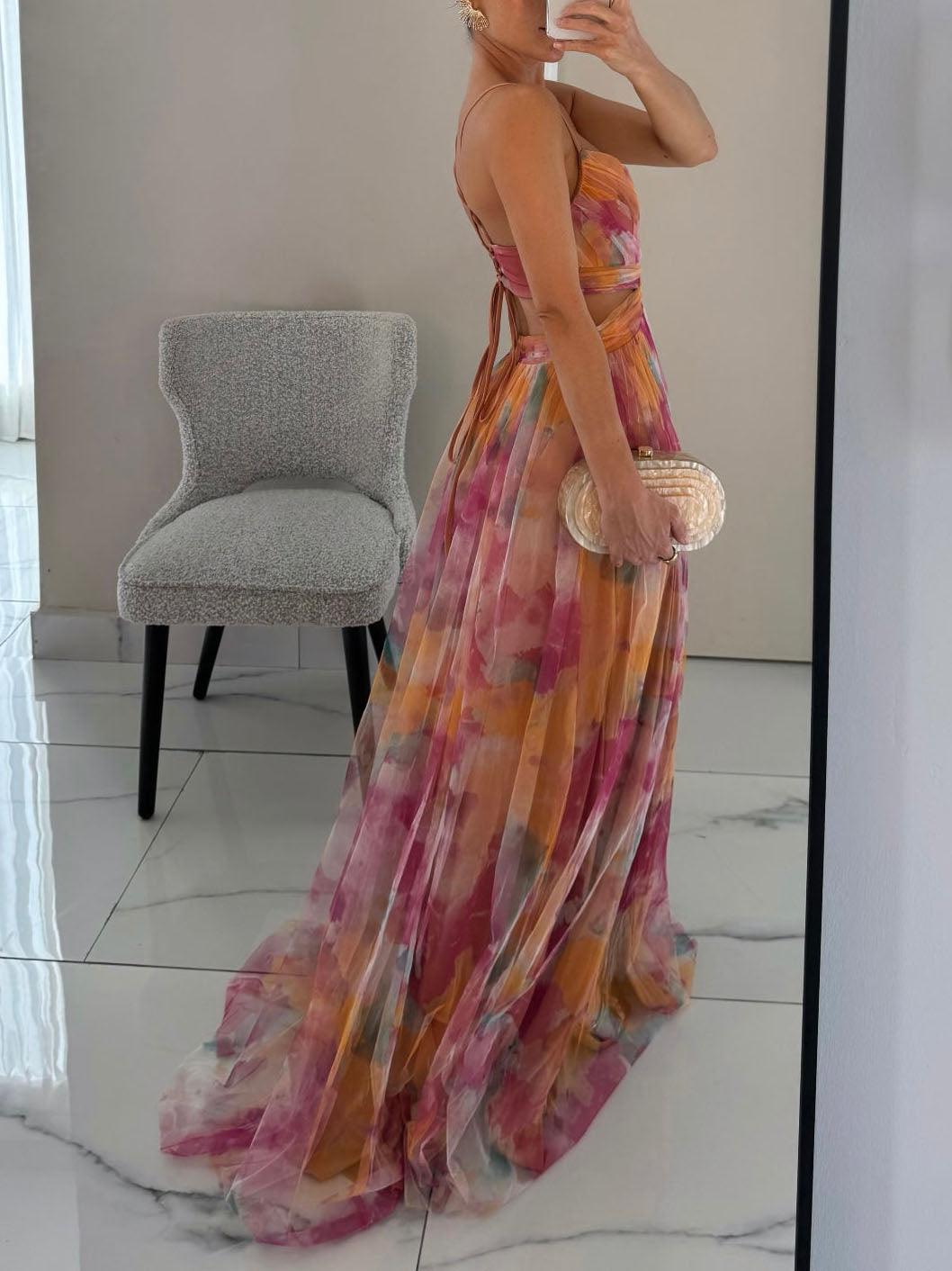 Karen Painted Floral Print V-Neck Maxi Dress