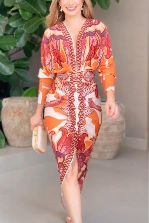 Eva™ | Sun Escape Unique Print Dolman Midi Dress