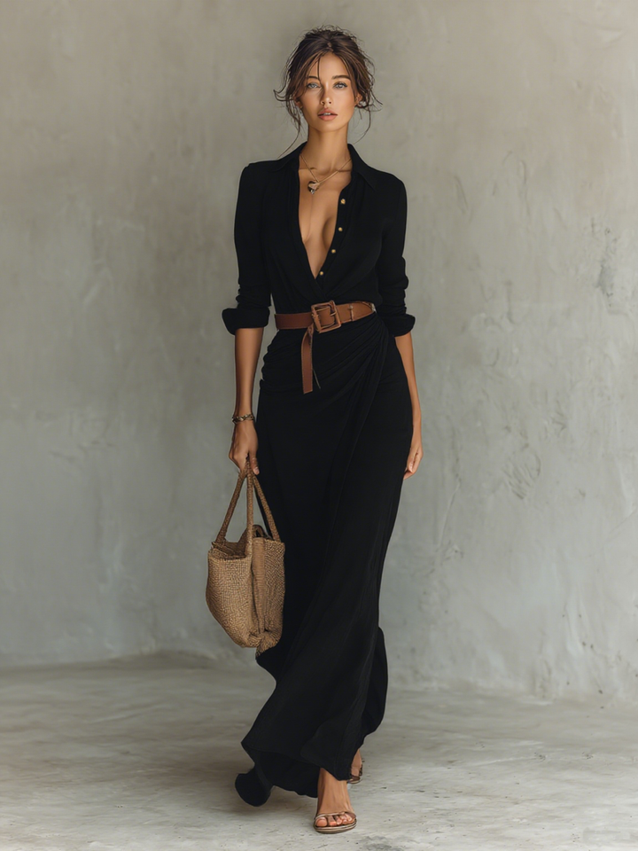 Briar Belted Lapel Maxi Dress