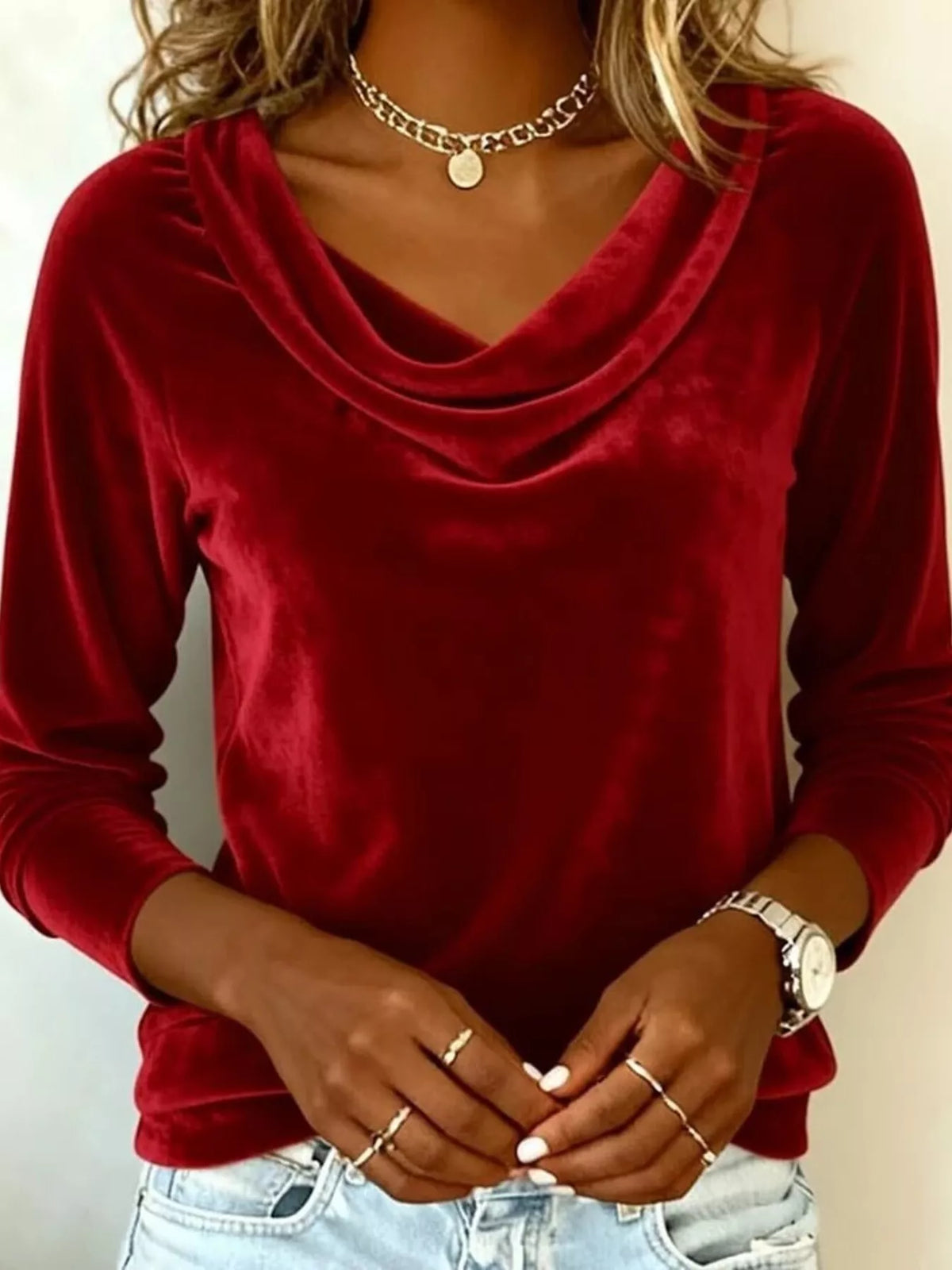 Sienna Elegant Velvet Cowl Neck Top