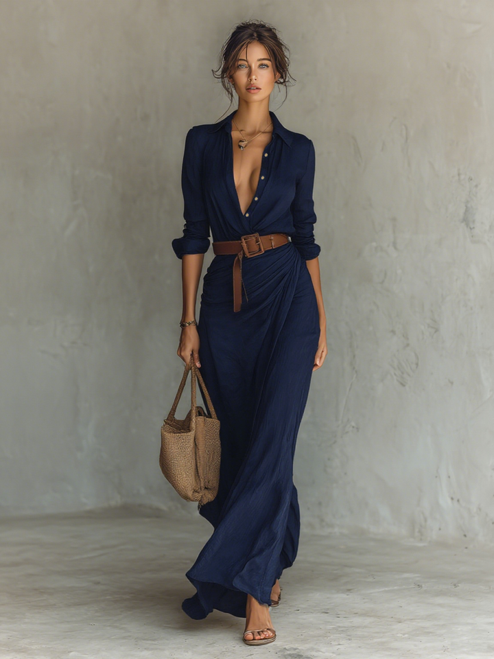 Briar Belted Lapel Maxi Dress