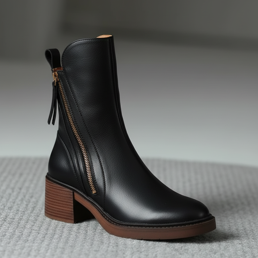 Kendall Elegant Black Leather Boots with a Comfortable Heel
