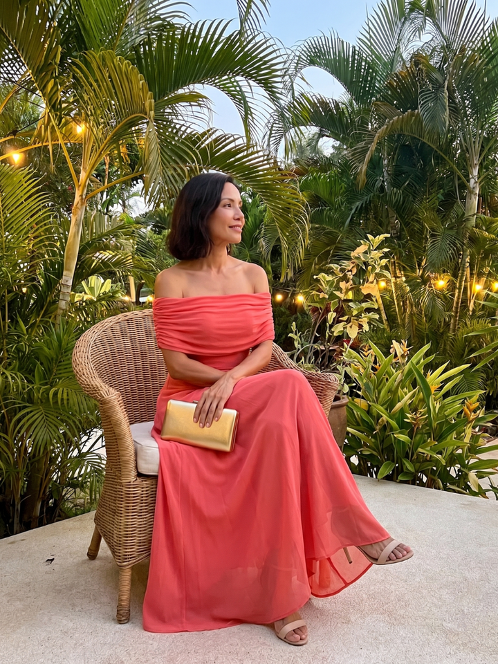 Colette Off Shoulder Draped Midi Dress
