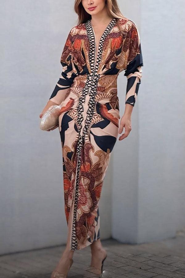 Eva™ | Sun Escape Unique Print Dolman Midi Dress