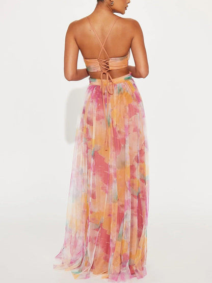 Karen Painted Floral Print V-Neck Maxi Dress