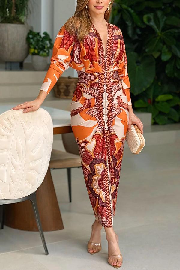 Eva™ | Sun Escape Unique Print Dolman Midi Dress