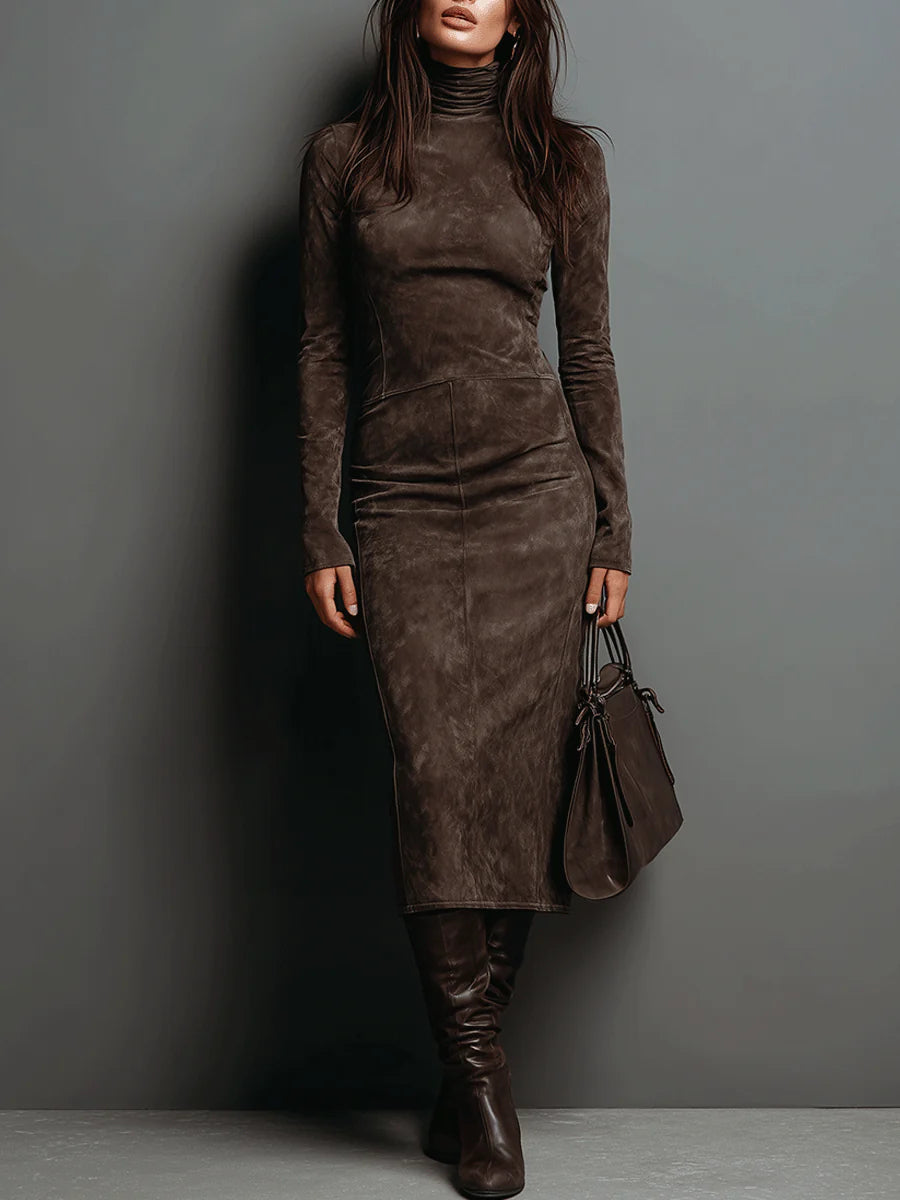Robine Long Sleeve Suede Midi Dress