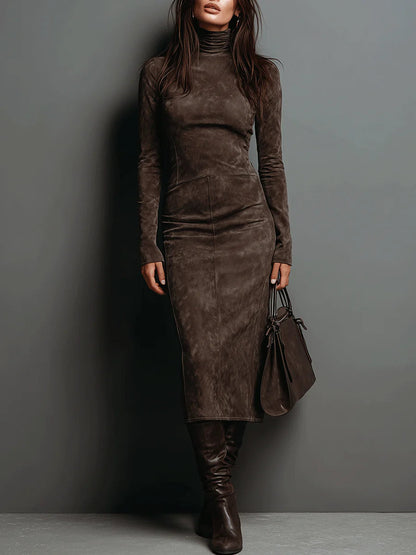 Robine Long Sleeve Suede Midi Dress