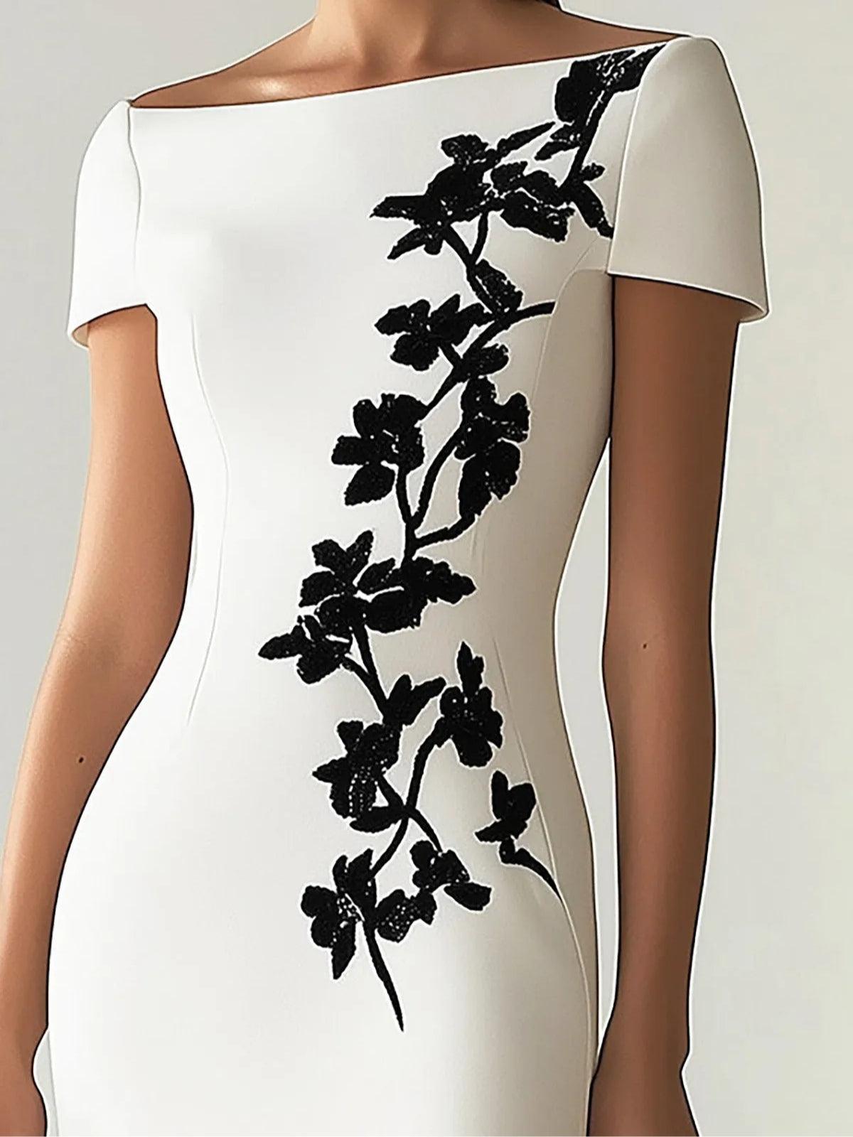Audrey Chic Floral Print Boat Neck Midi Dress Outfit