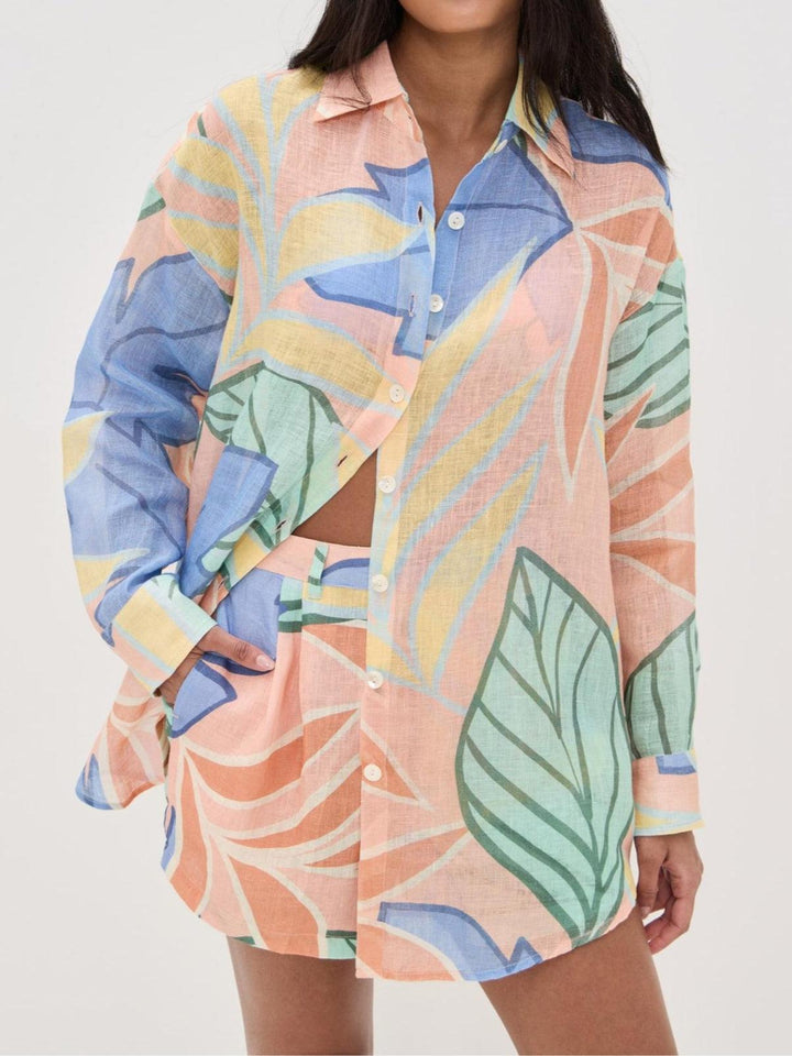 Amandine™ | Tropical Leaf Printed Short Set