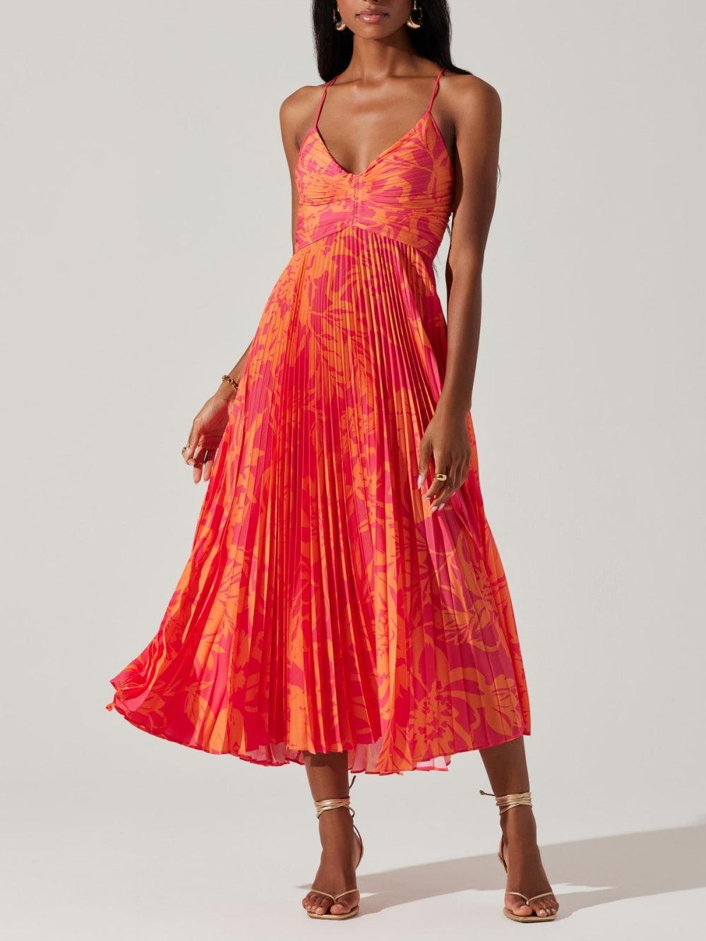 Heather™ | Coastal Chic Elegant Floral Print Pleats Midi Dress Collection