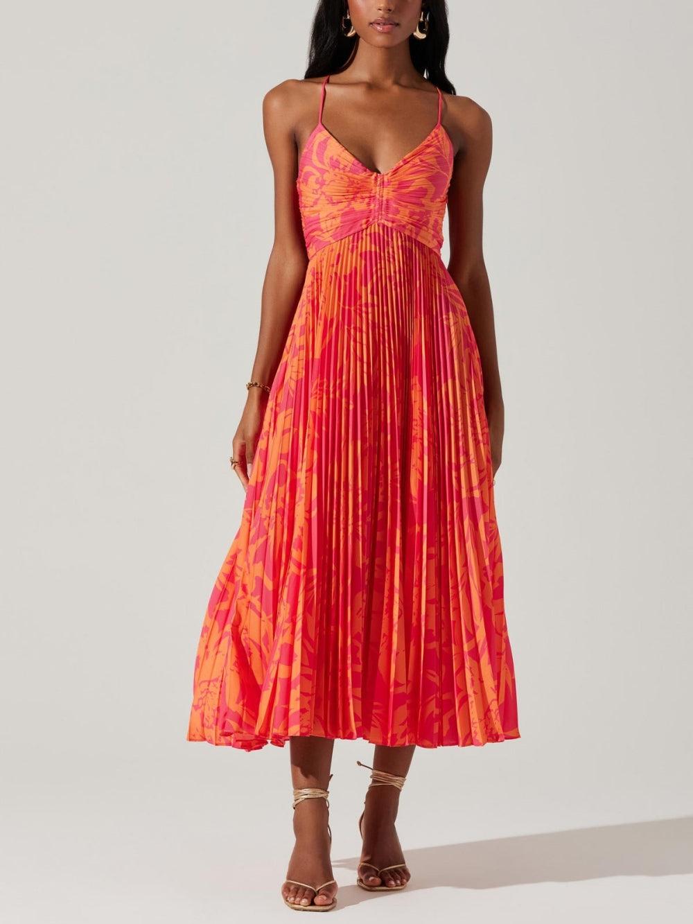 Heather™ | Coastal Chic Elegant Floral Print Pleats Midi Dress Collection