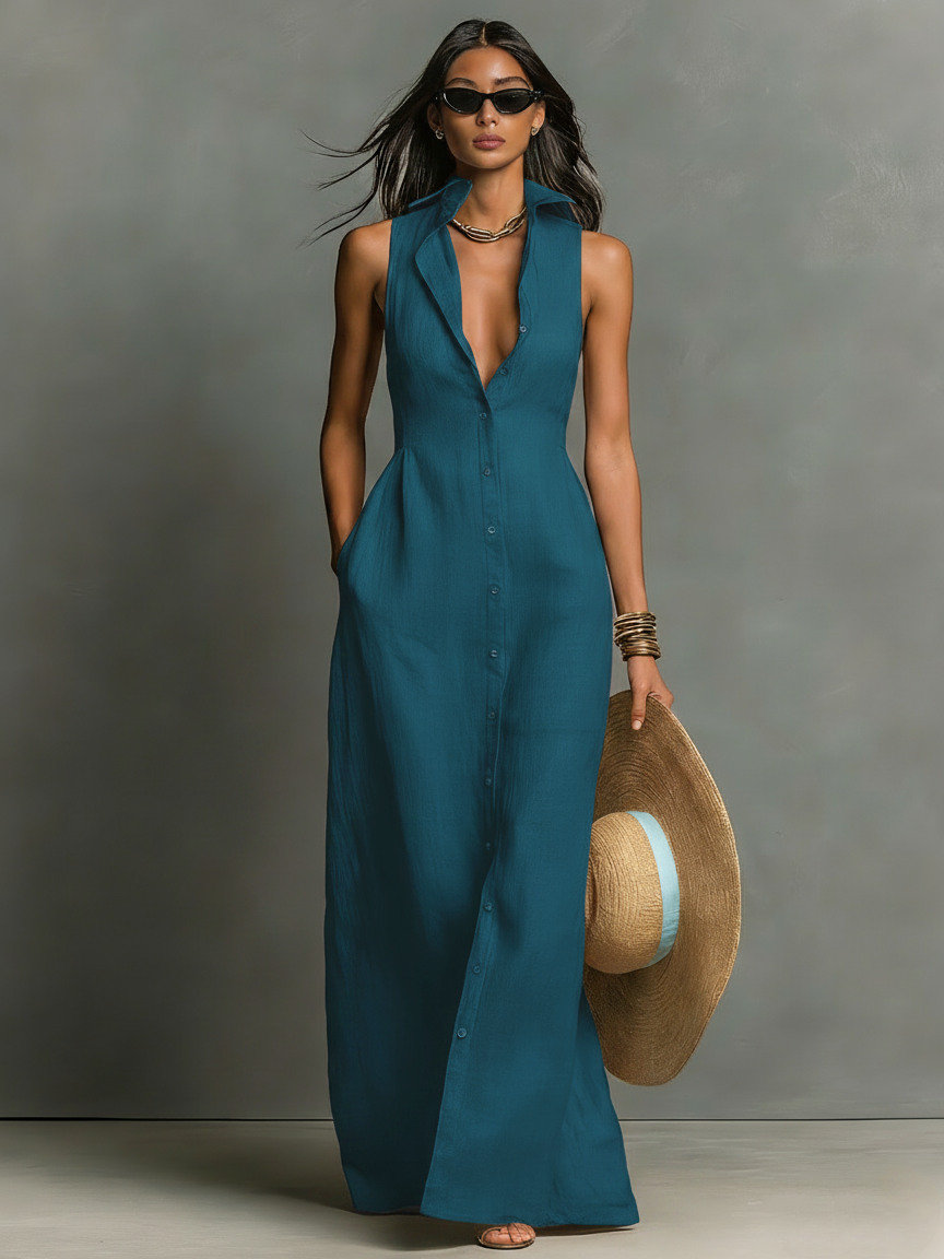 Kelsey Linen Blend Shirt Maxi Dress