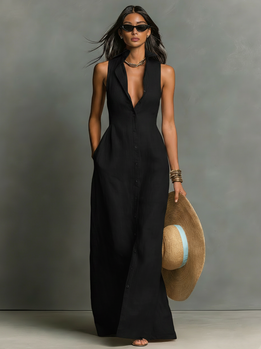 Kelsey Linen Blend Shirt Maxi Dress