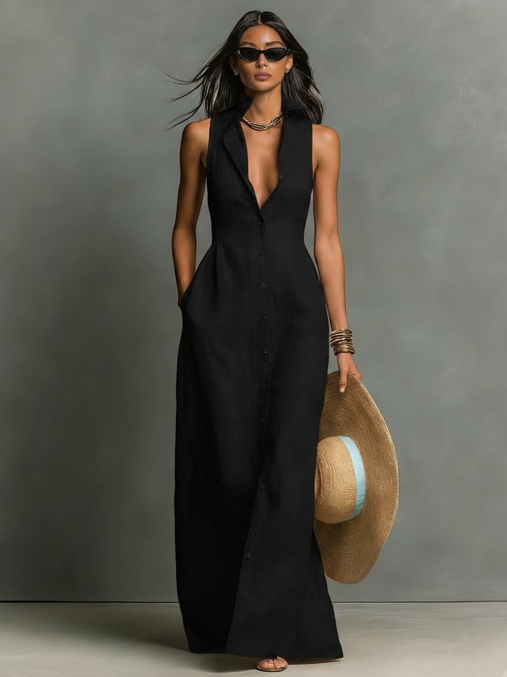 Kelsey Linen Blend Shirt Maxi Dress