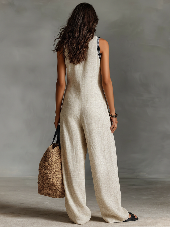 Darcie Linen Blend Embroidered Jumpsuit
