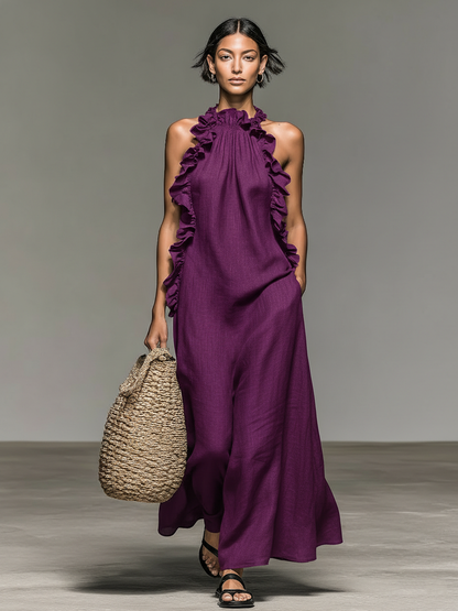Brielle Linen Blend Ruffle Maxi Dress