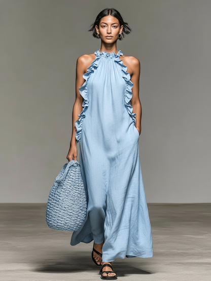 Brielle Linen Blend Ruffle Maxi Dress