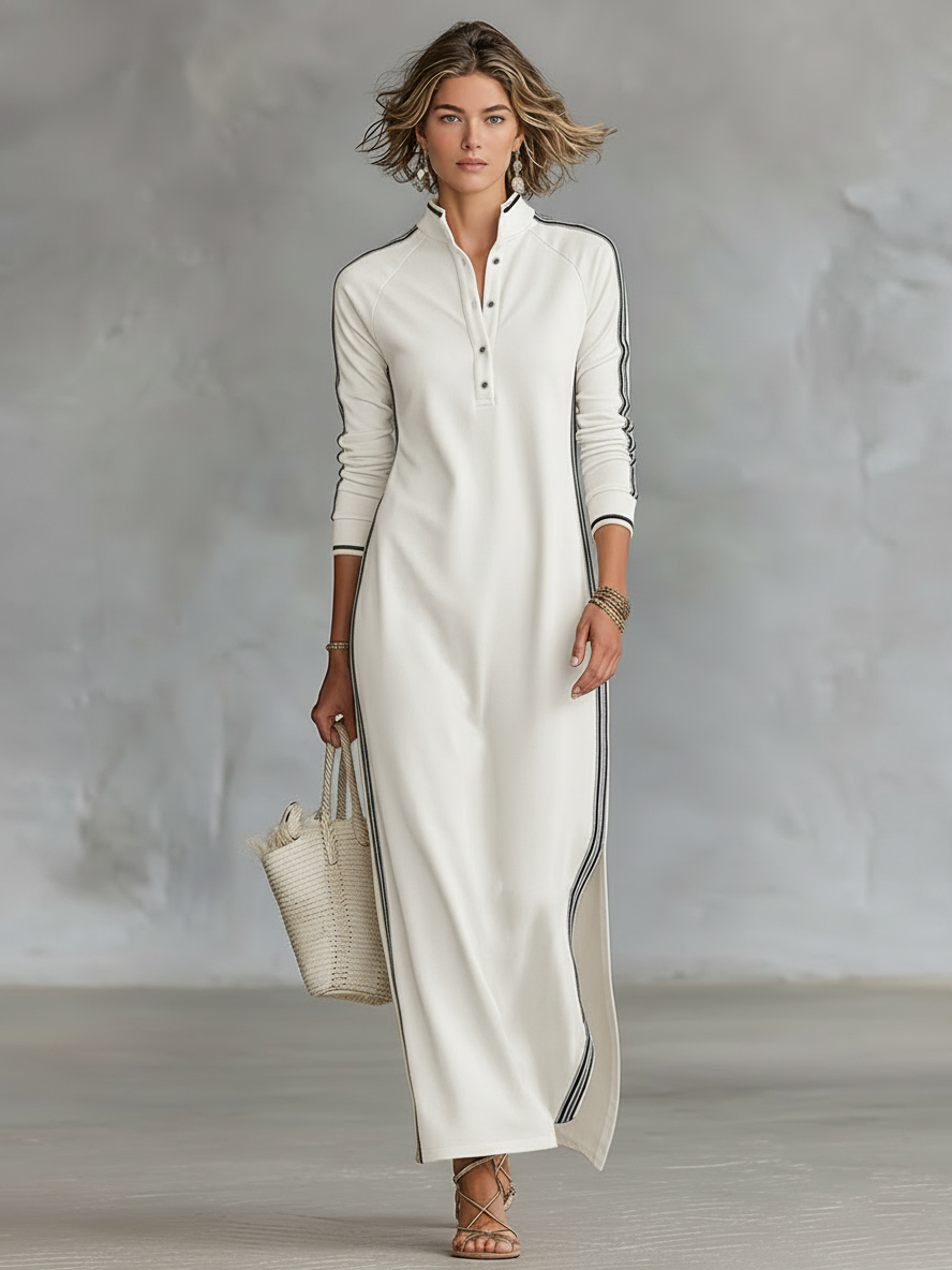 Francesca White Trim Sweatshirt Maxi Dress