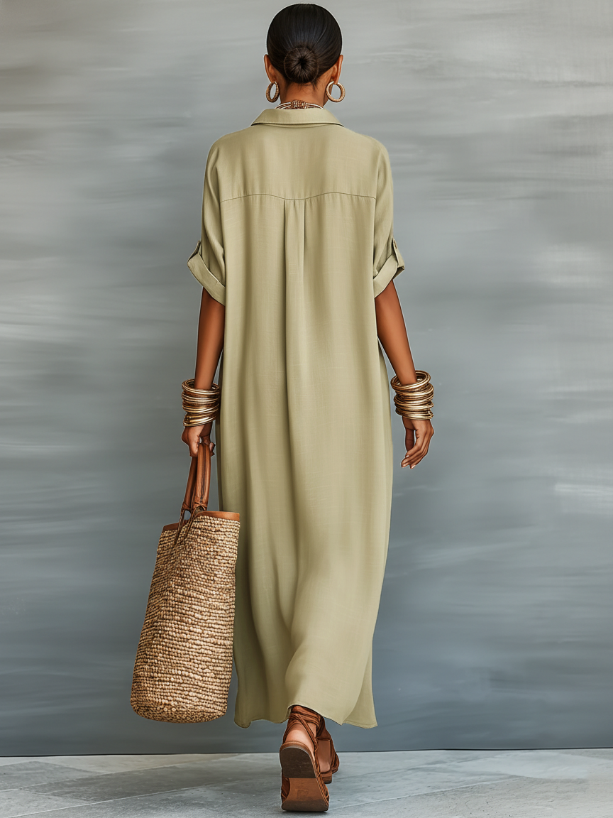 Estelle Linen Blend Shirt Maxi Dress