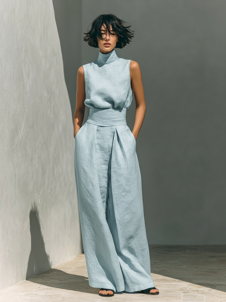 Hallie Linen Blend Blouse & Pants Set