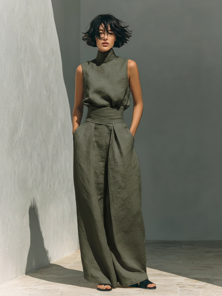 Hallie Linen Blend Blouse & Pants Set