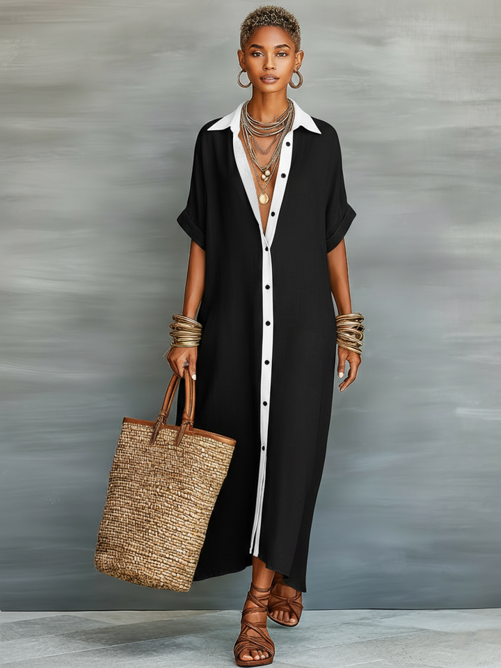 Estelle Linen Blend Shirt Maxi Dress