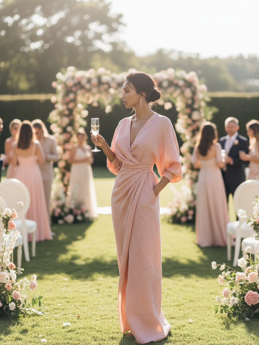 Florence Pink Linen Blend Maxi Dress
