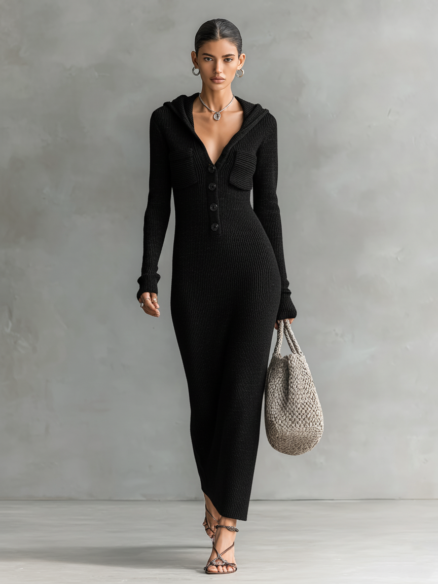 Mae Hooded Knitted Maxi Dress