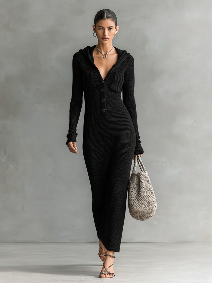 Mae Hooded Knitted Maxi Dress