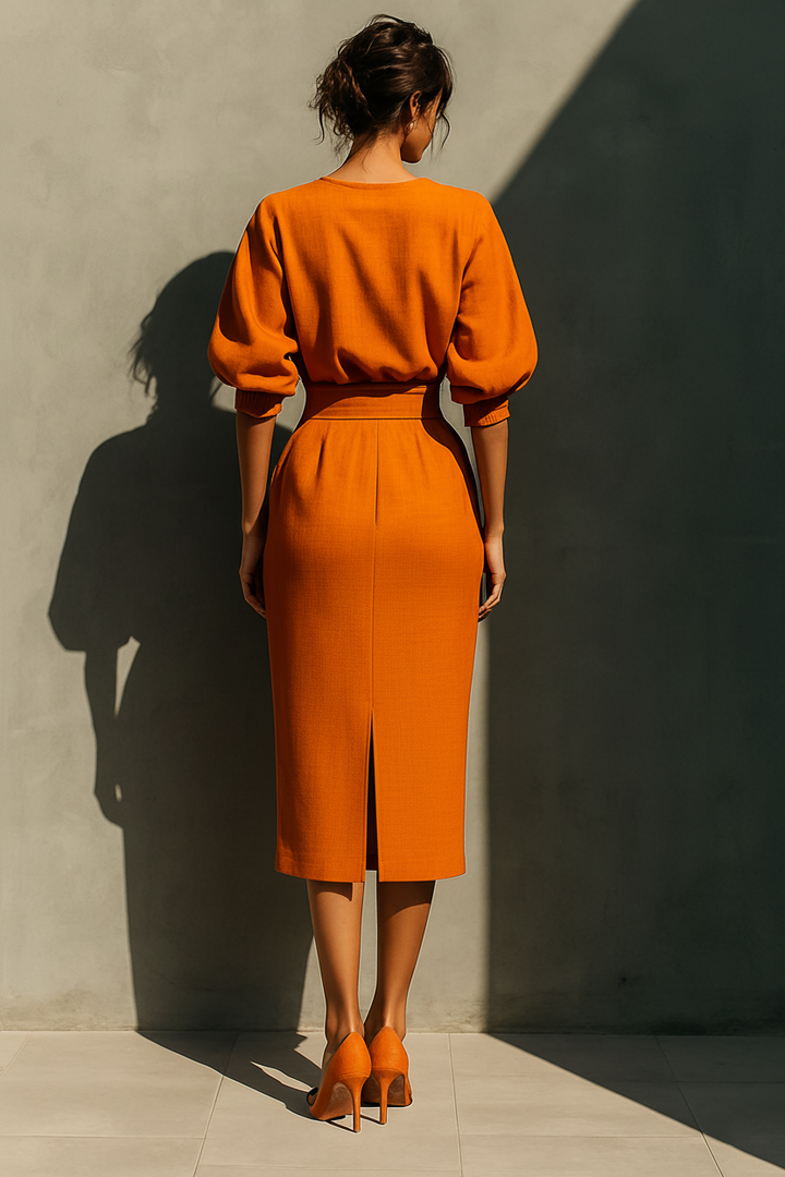 Romy Mid-sleeve Top And Midi Skirt Set
