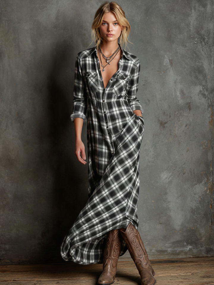Bella Plaid Shirt Maxi Dress