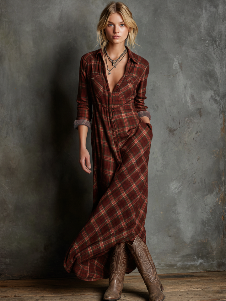 Bella Plaid Shirt Maxi Dress