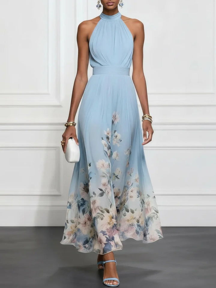 Rosalyn™ | Blue Floral Chiffon Halter Maxi Dress