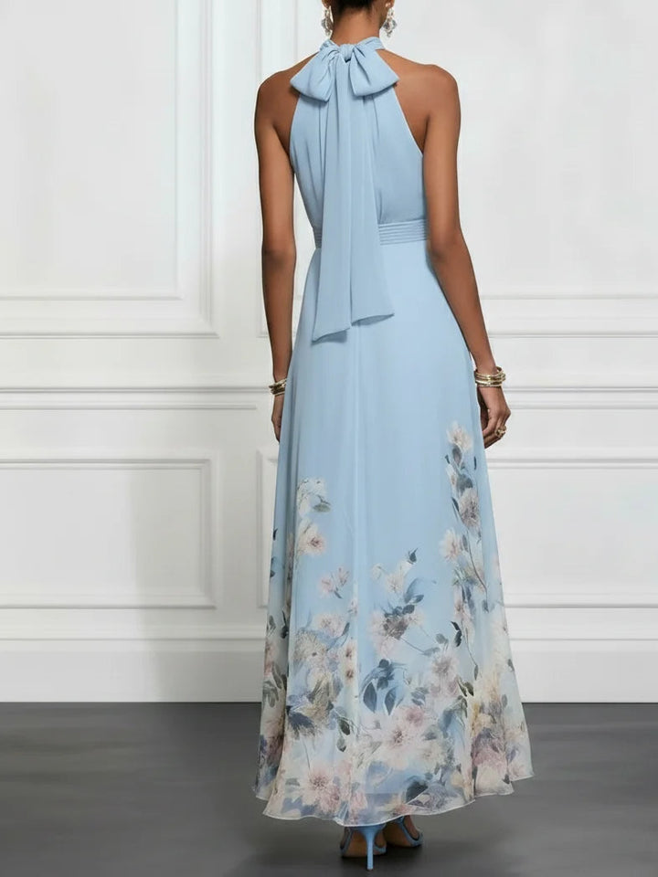 Rosalyn™ | Blue Floral Chiffon Halter Maxi Dress