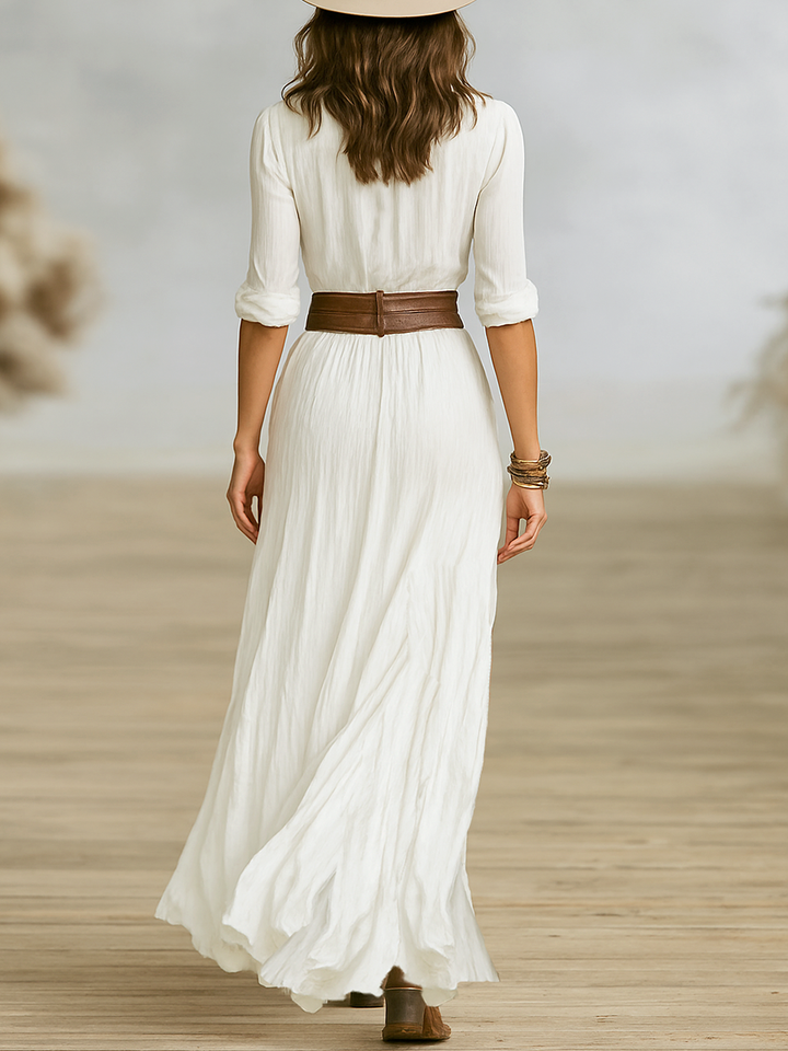 Aaliyah Elegant Pleated Lapel Maxi Dress
