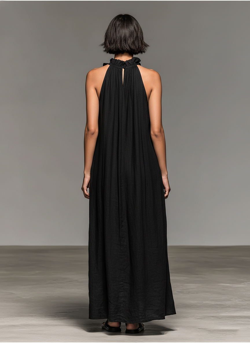 Brielle Linen Blend Ruffle Maxi Dress