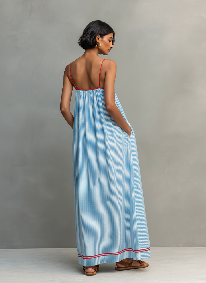 Darcy Striped Red Trim Maxi Dress