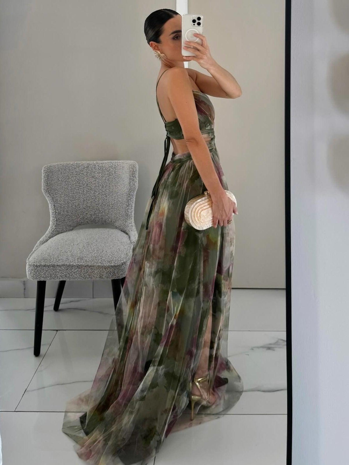 Karen Painted Floral Print V-Neck Maxi Dress