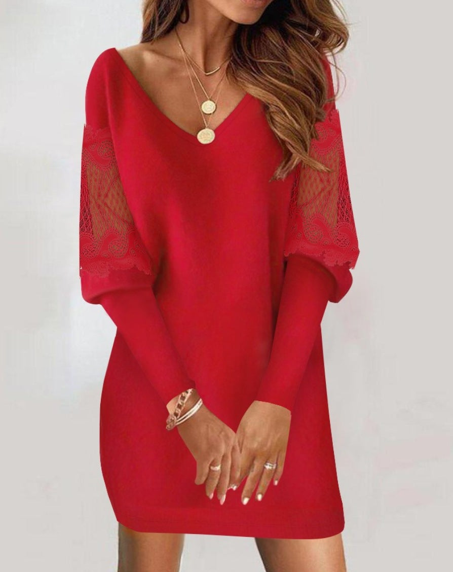 Annabelle Elegant Lace Dress with V-Neck