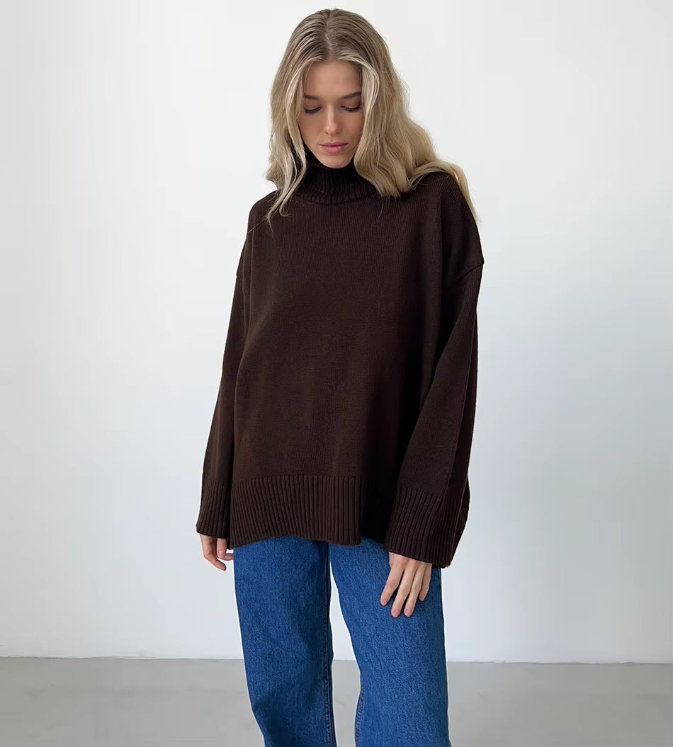Ebony Oversized High-Neck Knit Sweater